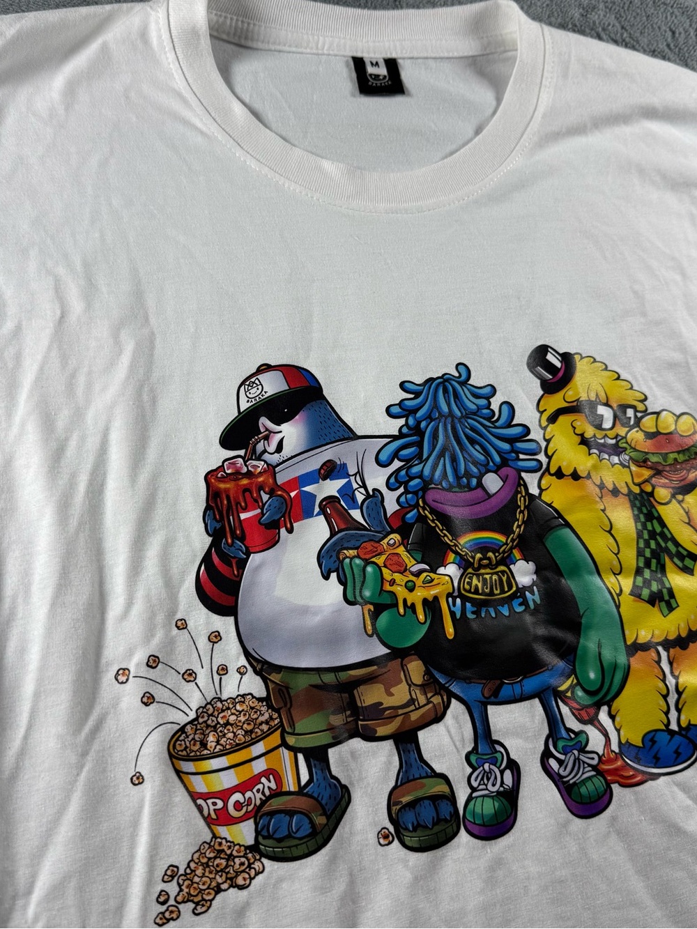 Baraka Graphic T-Shirt Size M White Fast Food Characters Streetwear Tee